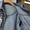 Kvinnors jackor koreansk stil tung industri pärla spets denim jacka topp lös lång ärm kort jeanrock 2024 kvinnor vårkläder