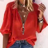 Women's T-Shirt New Womens Tops Casual Solid Long Sleeve Pullover Tops Loose Plus Size Zipper V-neck Daily T-Shirt Tops Bohemian Women ClothingC24319