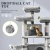 Allewie 68-inch Multi-level Cat Tree House with Condo, Scratching Posts, and Towers for Large Cats - Light Grey