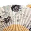 Estatuetas decorativas estilo chinês, ventilador vintage de bambu dobrável, portátil, dança de lótus, festa de casamento, meninas, mulheres, adereços po, resfriamento de verão