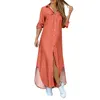 Robes décontractées dames couleur unie longue chemise robe été automne col bouton maman jupe femmes élégantes lâches grande taille