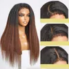 Synthetic Wigs Cosplay Wigs 26 inch Long 180% Density Ombre Brown Yaki Kinky Straight Lace Front Wig For Black Women Natural Hairline With Afro Baby Hair 240329