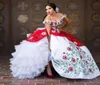 Capsleeve Weiß Rot Stickerei Quinceanera Ballkleid Luxuriöse Quinceanera Kleider Neue Lange Ballkleider Nach Maß5746728