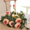 Guirnalda de flores artificiales de peonía y rosas falsas, planta colgante de eucalipto Vintage para decoración de fiesta, puerta, arco de boda