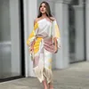 Vestidos de trabalho bloco de cores borla hem diagonal ombro blusa conjunto cintura alta lanterna mangas saia plissada terno roupas moda feminina