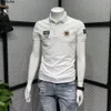 Designer polo masculino manga curta novo verão cor sólida bordado capítulo colarinho camiseta tendência versátil magro lapela {categoria}