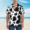 Męskie koszule czarno-białe krowy nadruk na Hawajskie koszulę męskie plamy plażowe krótkie oddychające vintage duże bluzki