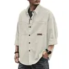 Camisas casuales para hombres Moda coreana Blusas de gran tamaño Cuello vuelto suelto Camiseta de manga larga de un solo pecho Chaqueta holgada 2024 Ropa