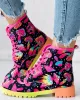 Boots Sapatos de moda feminina Quente diariamente usa inverno plano figura colorida figura cogumelo ombre ombre botas de tornozelo