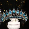 Tiaras Luxury Blue Rhinestone Crystal Wedding Crown Bride Tiaras And Crowns Queen Diadem Pageant Crown Bridal Hair Jewelry Accessories Y240319