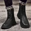 Boots Large Size 37-46 Side Zipper Mens Shoes For Men Casual Mid-tube All-match Thick-soled Solid-color