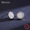 Stud Modian 925 Sterling Silver Luxury Buttons Ear Studs For Women Twinkle Clear CZ Simple Round Studörhängen Bröllop Fine Jewelryc24319