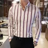 Camisas de Hombre Korean Luxury Clothing Long Sleeve Striped Social Shirts for Men BusinessカジュアルフォーマルブラウスHomme 5xl-M 240318