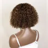 Perruques synthétiques Jerry bouclés court Pixie Bob coupe perruques de cheveux humains avec frange Remy bouclés Bob perruques pour les femmes noires pleine Machine faite perruque 1B 1B/99J 240329