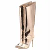 Bottes Bottes hautes féminines Gold Silver pointu à orteil Bottes genoux pour femme sexy talons hauts chaussures de fête dames cuisinières bottes