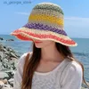Шляпа шляпы широких краев ведро шляпы Rainbow Str Womens Summer Sun Shat Shat Козыскак