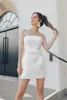 White Fashion Simple Mini Sheath Wedding Dresses with Big Bow Train Sexy Strapless Elegant Satin Short Boho Garden Beach Bridal Gowns Dance Reception Dress YD