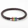 Link pulseiras masculino pulseira de couro simples botão de aço inoxidável mão-tecido trançado braclet pulseiras presente jóias