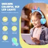 Hörlurar/headset Cartoon Unicorn trådlösa hörlurar rgb flickor dotter musik stereo hörlurar diy diamant headset barn gåva söt enhörning med mikrofon