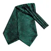 Hitie seda verde masculino ascot gravata bolso quadrado abotoaduras conjunto jacquard tecido cravat para padrinhos masculinos casamento eventos de negócios 240315