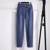 Jeans da donna Pantaloni in denim oversize Elastici a vita alta Pantaloni Haren larghi casual Nero Bianco Blu Donna lungo 7XL