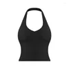 Completo da yoga Supporto leggero Canotta corta con scollo all'americana Vestibilità aderente Morbida sensazione di leggerezza Reggiseni sportivi elasticizzati in quattro direzioni con coppe rimovibili