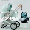 Poussettes # 2023 Paysage élevé de paysage High Baby 3 en 1 avec siège d'auto et poussette de luxe pour nourrisseur de luxe Set Siège d'auto pour bébé nouveau-né L240316