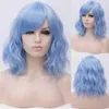 Synthetic Wigs Cosplay Wigs MSIWIGS Short Cosplay Wave Wigs for Women Red Wig with Side Bangs Green Synthetic Hair Wig Heat Resistant 240329