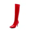 Boots Brand New Winter Sexy White Red Women Knee High Party Boots High Heels Lady Evening Shoes ES022 Plus Big Size 11 32 43 48