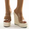 Sandals Summer PVC Transparent Peep Toe Cane Straw Weave Platform Wedges Slippers Sandals Women Fashion High Heels Female Shoes
