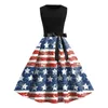 Robes décontractées femmes été vintage col rond sans manches drapeau américain imprimé rockabilly swing robe cocktail bal fête longue