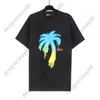 Top Quality Tik Tok influencer same brand pure cotton Colored Coconut Tree Letter Print Short Sleeve Loose Casual Fashion Mens and Womens T-shirt Summer