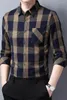 Men's Casual Shirts Brand Check Long Sleeve Pocket Business Tops