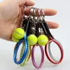 Keychains 50Pieces Tennis Keychain Simulation Mini Racket Ball Pendant Bag Key Ring Accessories Shaped