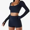 AL-124 Vrouwen Yoga Pakken Sport Rok + Shorts Set Lange Mouw Yoga Rok Shorts Sneldrogend Sweatshirt Boxer-stijl Sets