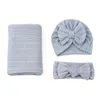 Filtar 3st Baby Swaddle Filt med Born Hat Bowknot pannband som tar emot wrap bow pannband för spädbarnspojke