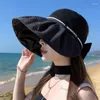 Breda randen hattar sommaren kvinnors bowknot stor ihålig topp hatt anti-uv sol löstagbar vikbar utomhus