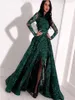 Vert manches longues robes de soirée musulmanes dentelle paillettes fente dubaï caftan saoudien arabe robe formelle élégante robe de soirée 3984263