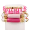 Lot de 5 bracelets à breloques dorés en argile douce - Perles acryliques colorées - Surfeur ethnique Heishi - Brins de perles extensibles empilables - Bohème - Plage d'été - Bijoux d'amitié - Cadeau