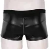 Cuecas Mens Boxers S-5XL Boxer Shorts Brilhante Couro Show Pacote Hip Cuecas U-Zipper Open Crotch Undershorts Sexy Underwear 24319