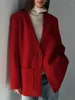 Women's Jackets Elegant Red V-neck Pocket Jacket For Women Casual Long Sleeve Button Blazer Coat Female 2024 Spring Chic Office Lady