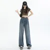 Jeans da donna Pantaloni dritti blu stile vintage a vita alta vintage americani Pantaloni in denim Y2K larghi a gamba larga alla moda coreana