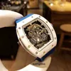Relojes mecánicos de lujo para hombre Reloj de pulsera Richa ocio de negocios rm055 reloj mecánico automático Mill r reloj de cerámica blanca con cinta azul para hombre