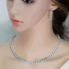 Bangle BeaQueen Dark Blue Flower Zirconia 3 Piece Tennis Bracelet Necklace Wedding Earrings Bridal Jewelry Sets for Women JS177 240319