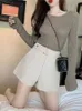 Shorts Women Elegant Korean Style Trendy Office Simple High Waist All-match Mature Tender Ladies Spring Pure Color Design 240319