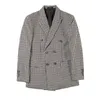 British Style Slim Fit Houndstooth Blazer For Men Fashion Double Breasted Business Office Wedding Dress Suit Jacket 240313