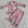 Wholesale Boutique Baby Girl Christmas Kids Boutique Outfit Pajamas Sleepwear Clothes Blue Cardigan Shirt Santa Pants Infant Set 240410