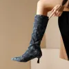 Stiefel Ribetrini High Heeled Fashion Stiefel für Frauen Knie High Denim Zip Chelsea Spitzer Toed Mode neue große Winterdame Stiefel