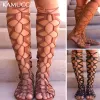 Laarzen mode dames boot sandals schoenen knie lengte sexy crosstie sandaal vrouwen gladiator sandalen vrouwen kruisband lange sandalen