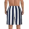 Herr shorts sommarbräda män marinblå rand sport fitness mode strand korta byxor klassiska andningsbara badstammar plus storlek